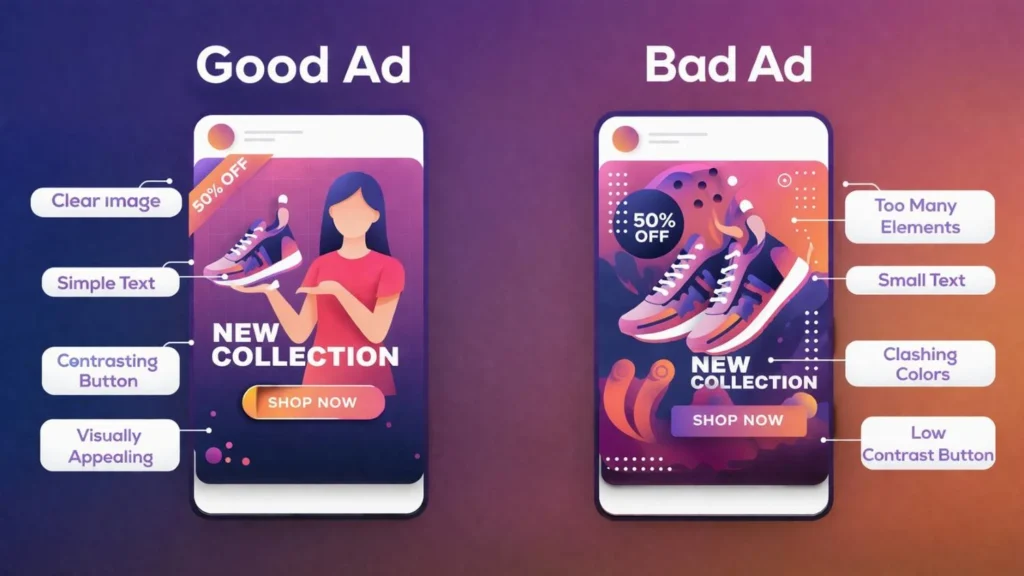 Comparison of good vs bad Instagram-lead-generation ad creatives